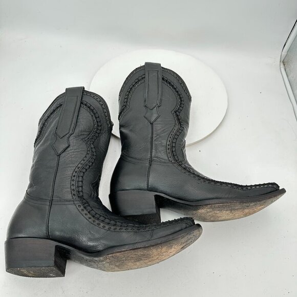 Denver Men Size 7.5 EE Black Leather Buck Stitch Pull On Western Cowboy Boot - Picture 6 of 14